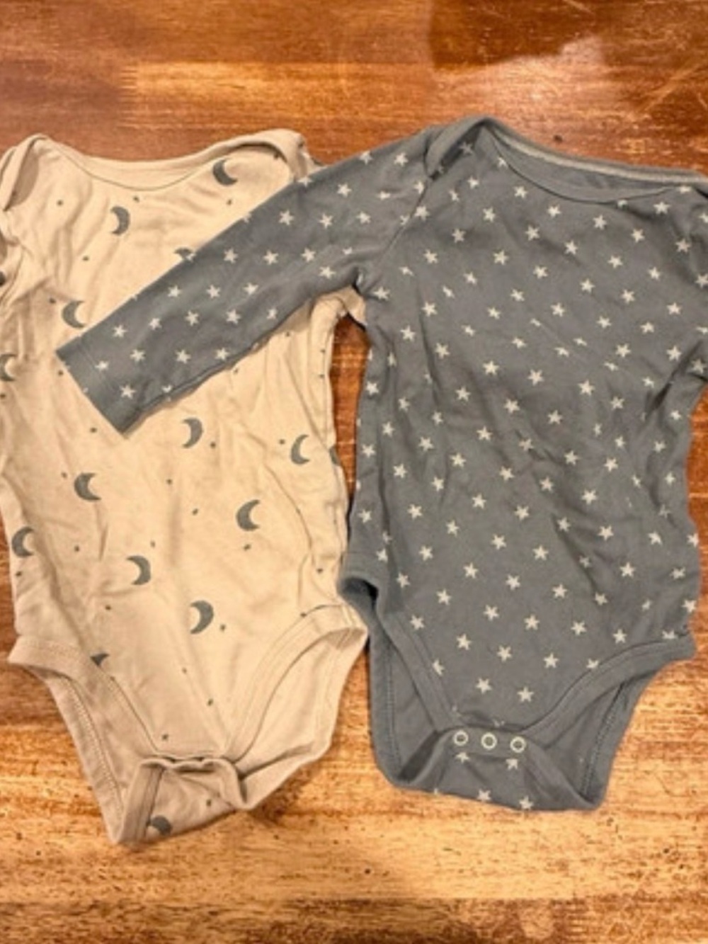 cloud island Long-Sleeve Baby Bodysuits in Blue and Cream - Moon & Star Prints